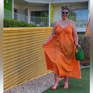 Orange spaghetti strap maxi dress